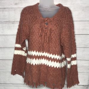 Moon River Pink and white chunky sweater